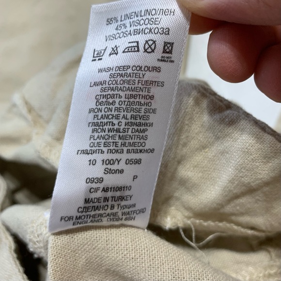 EUC Mothercare Beige Linen Adjustable Waist Cropped Pedal Pants Size 12 - Picture 7 of 11